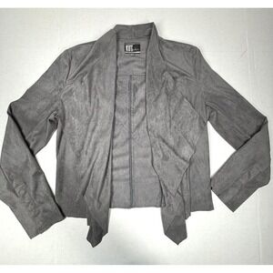 KUT from the Kloth Tayanita‎ Faux Suede Drape Front Jacket Gray Medium Moto NWOT
